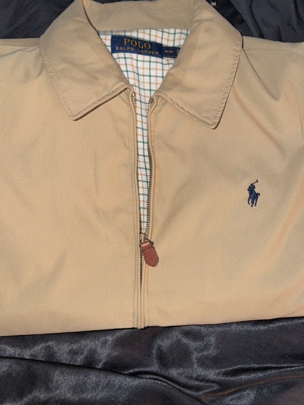 Ralph Lauren Khaki Zip Jacket with Green Plaid Lining